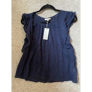 Moon River Women’s Navy Blue Ruffled Sleeveless Blouse Top Size Small